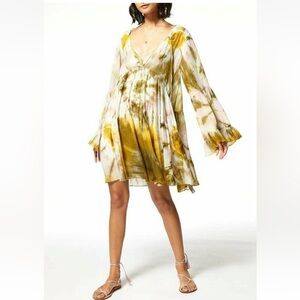 NWNT YOUNG FABULOUS & BROKE ROSA LONG SLEEVE TIE‎ DYE DRESS OLIVE WASH Boho XS